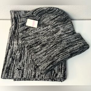 PINK VICTORIA SECRET INFINITY SCARF AND BEANIE SET NEW WITH TAGS BLACK AND WHITE
